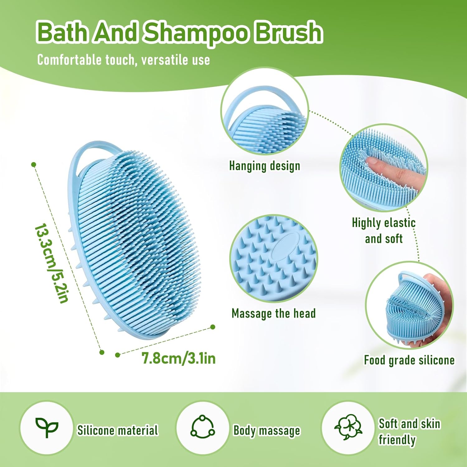 27, 5" Long Handle Shower Brush with Curved Design - Soft Body Scrubber for Wet or Dry Use, Ergonomic Back Scrubber for Hard-to-Reach Areas, Gentle Exfoliating Brush for Bathroom & Shower, No Battery Needed, Shower Scrubber, Curved Handle, Durable