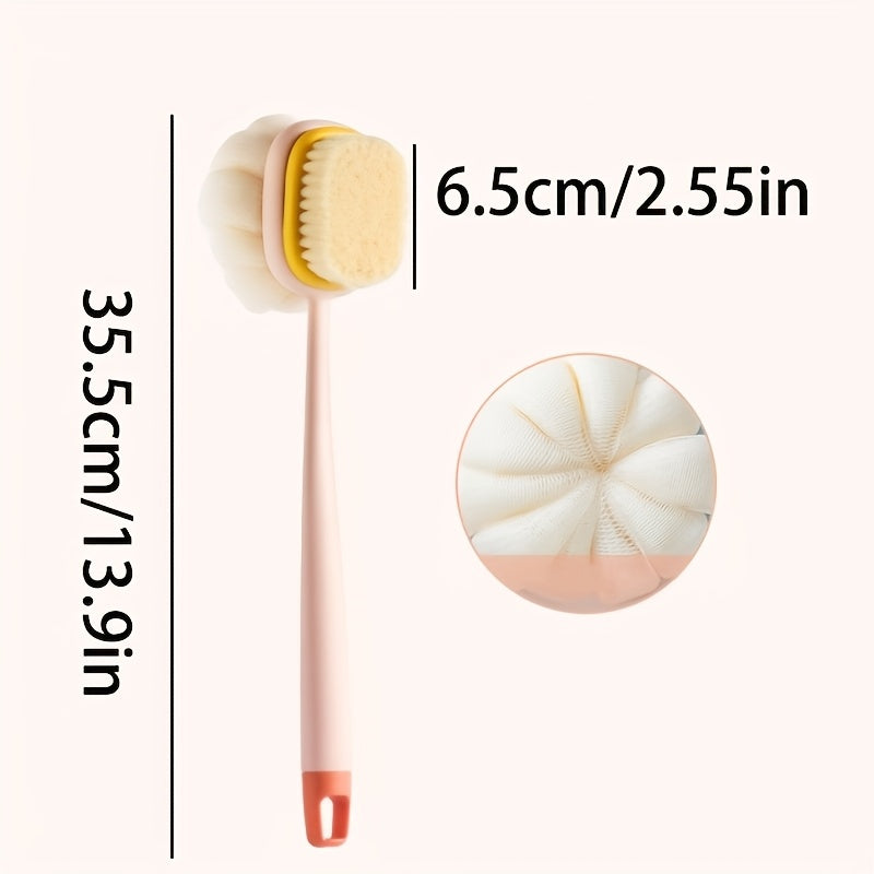 Long Handle Dual-Sided Bath Brush - Non-Electric Exfoliating Back Scrubber & Loofah Combo for Gentle Light Beige Cleansing & Dead Light Beige Removal - Durable Plastic Ergonomic Design for Men & Women - Bathroom Essentials, Body Scrub Tool | Textured