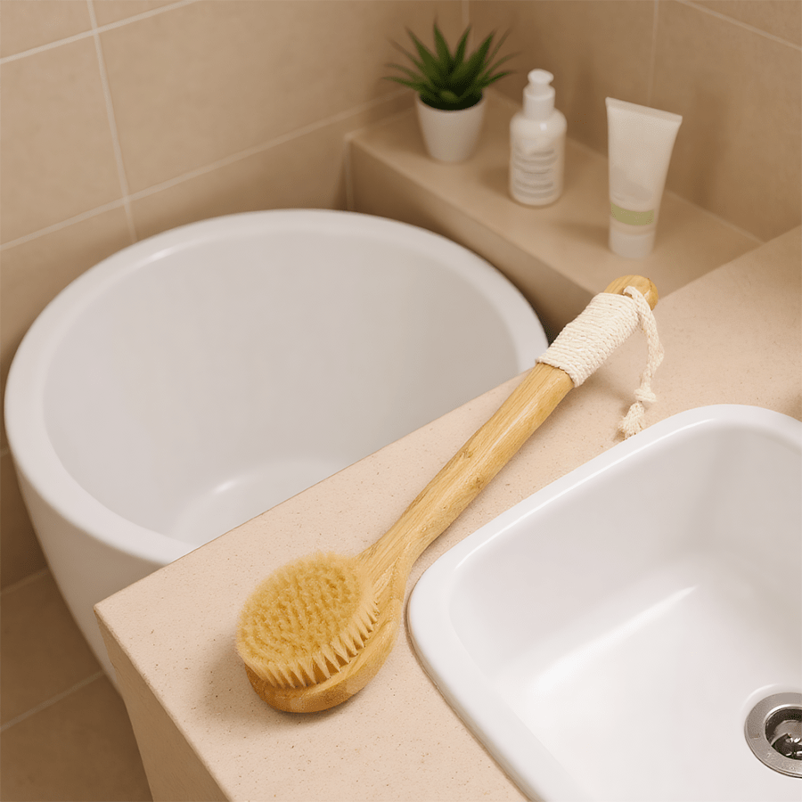 1pc Heavy-Duty Shower Body Brush with Long Handle - Deep Cleansing & Exfoliating Bath Brush, Firm Bristles for Back, Legs, Feet - Non-Slip Grip for Dry or Wet Use - Ideal for Home & Spa - Bathroom Essentials, Ergonomic Design, Highquality Scrubber,