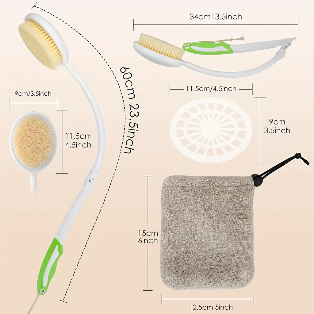 1pc Back Shower Brush with Long Curved Handle - Bendable Back Scrubber, Soft Bath Brush for Back, Hard-to-Reach Areas, Elderly, Pregnant Women, Bath or Shower Use - Lightweight Manual Shower Brush, Back Scrubber for Shower, Userfriendly Design, Durable