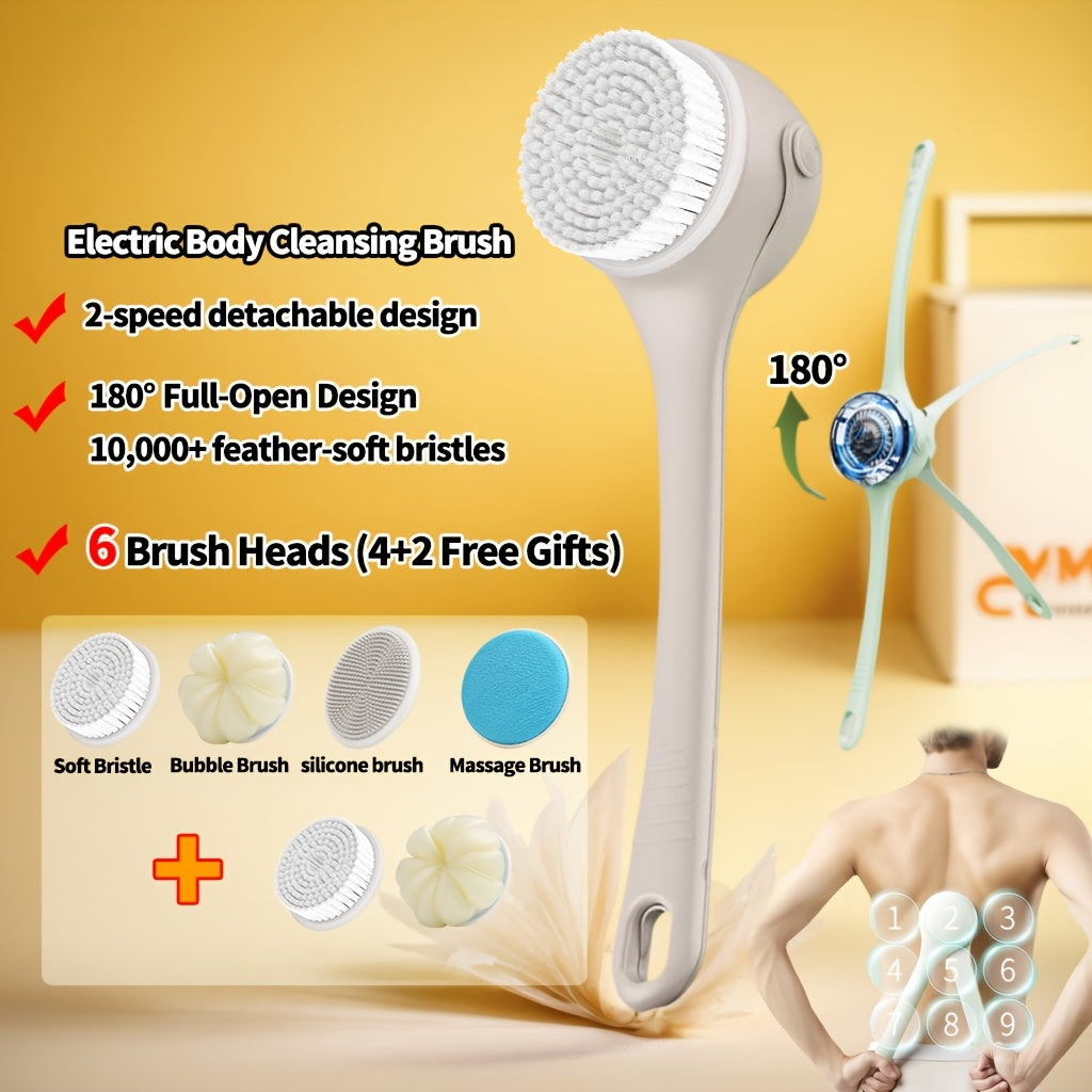Rechargeable Electric Back Scrubber for Shower - 3-in-1 Cleansing/Massage/Skincare Brush with Auto-Rotating Brush Cleans & Applies Lotion/Essential Oil - Dual Handle for Hard-to-Reach Areas - Gift for Women, Men, Elderly (White)