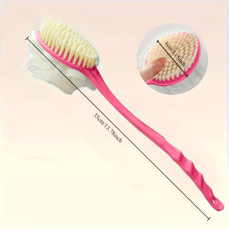 2-in-1 Soft Fiber Bath Brush with Long Handle - Gentle Exfoliating Body Scrub Brush, Dual-Use Back Scrubber & Mud Mask Tool, Japanese Design, Available in Multiple Colors, Beauty Tool|Ergonomic Design|Soft Fiber Brush