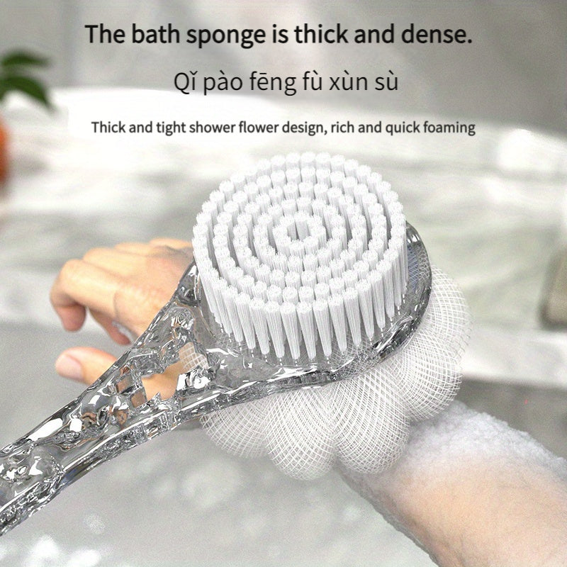 1pc Ergonomic Back Scrubber & Shower Brush Combo - 2-in-1 Bath Experience with Glacier Pattern, Soft Nylon, Deep Clean & Relax, Battery-Free, Shower Back Cleaner, Relaxation Bath Accessories | Ergonomic Back Scrubber | Soft Nylon Brush