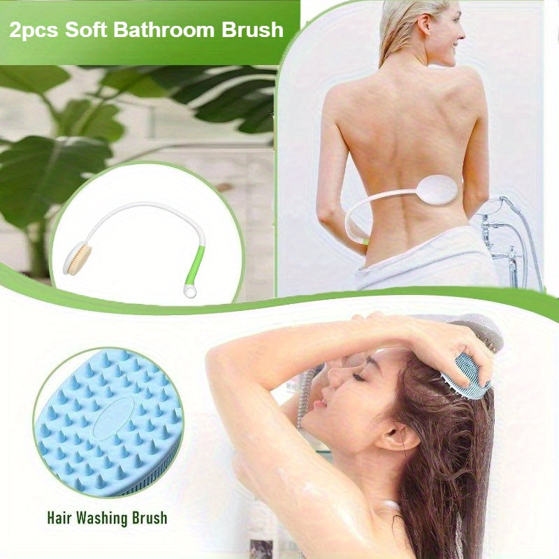 27, 5" Long Handle Shower Brush with Curved Design - Soft Body Scrubber for Wet or Dry Use, Ergonomic Back Scrubber for Hard-to-Reach Areas, Gentle Exfoliating Brush for Bathroom & Shower, No Battery Needed, Shower Scrubber, Curved Handle, Durable