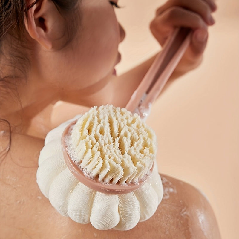 Long Handle Bath Brush - Non-Electric Back Scrubber & Massage Tool with Extended Reach - Heavy-Duty Plastic Body for Callus, Dead Light Beige, and Body Cleansing - Manual Exfoliating Brush for Shower Bathtub - Ideal for Men, Women, Home, Spa, Salon -
