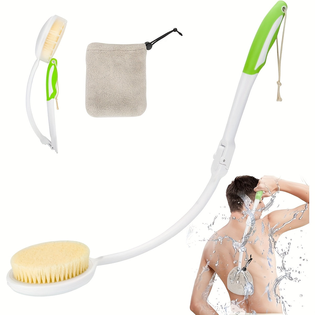 1pc Back Shower Brush with Long Curved Handle - Bendable Back Scrubber, Soft Bath Brush for Back, Hard-to-Reach Areas, Elderly, Pregnant Women, Bath or Shower Use - Lightweight Manual Shower Brush, Back Scrubber for Shower, Userfriendly Design, Durable