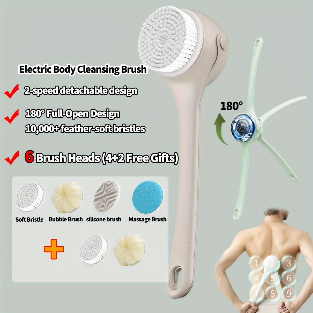 Rechargeable Electric Back Scrubber for Shower - 3-in-1 Cleansing/Massage/Skincare Brush with Auto-Rotating Brush Cleans & Applies Lotion/Essential Oil - Dual Handle for Hard-to-Reach Areas - Gift for Women, Men, Elderly (White)