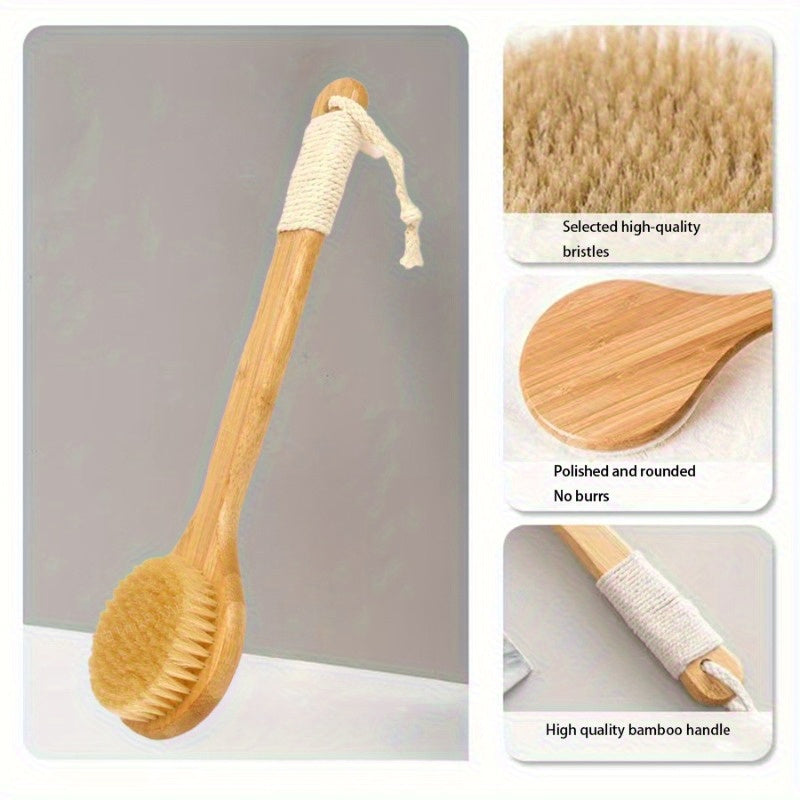 1pc Heavy-Duty Shower Body Brush with Long Handle - Deep Cleansing & Exfoliating Bath Brush, Firm Bristles for Back, Legs, Feet - Non-Slip Grip for Dry or Wet Use - Ideal for Home & Spa - Bathroom Essentials, Ergonomic Design, Highquality Scrubber,