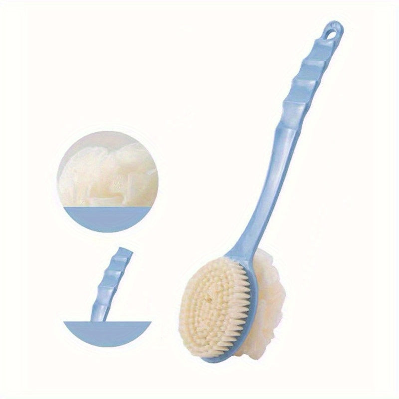 2-in-1 Soft Fiber Bath Brush with Long Handle - Gentle Exfoliating Body Scrub Brush, Dual-Use Back Scrubber & Mud Mask Tool, Japanese Design, Available in Multiple Colors, Beauty Tool|Ergonomic Design|Soft Fiber Brush