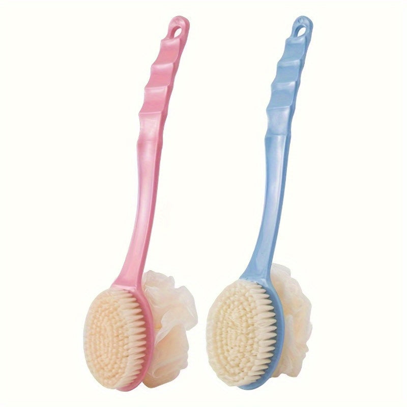2-in-1 Soft Fiber Bath Brush with Long Handle - Gentle Exfoliating Body Scrub Brush, Dual-Use Back Scrubber & Mud Mask Tool, Japanese Design, Available in Multiple Colors, Beauty Tool|Ergonomic Design|Soft Fiber Brush