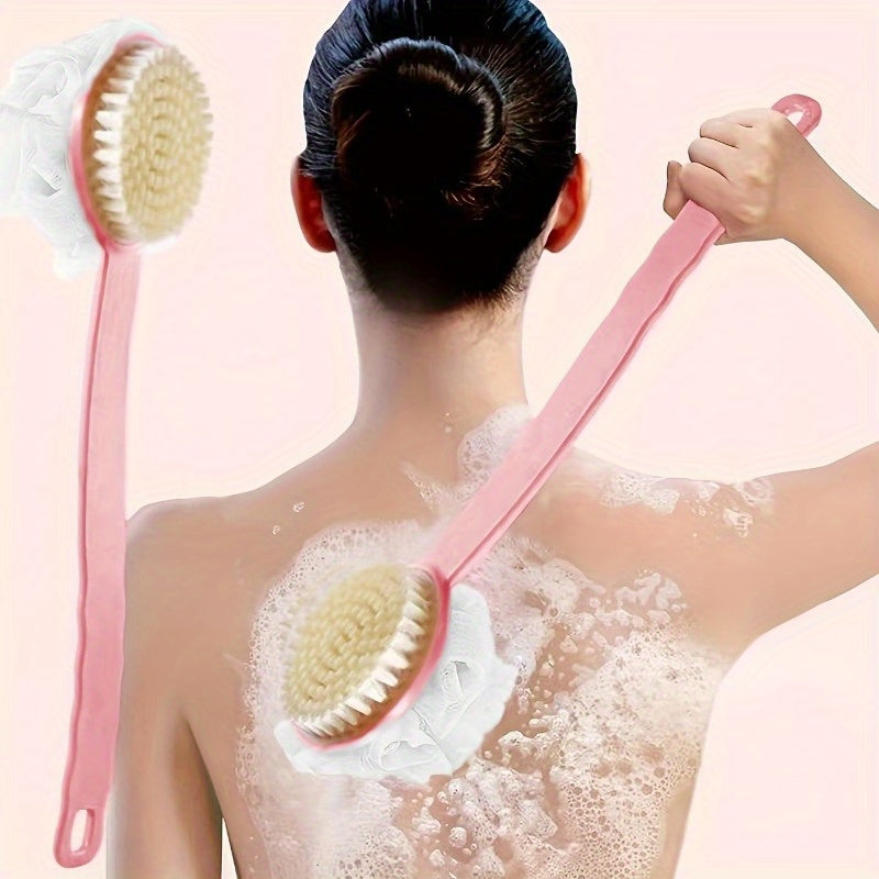 2-in-1 Soft Fiber Bath Brush with Long Handle - Gentle Exfoliating Body Scrub Brush, Dual-Use Back Scrubber & Mud Mask Tool, Japanese Design, Available in Multiple Colors, Beauty Tool|Ergonomic Design|Soft Fiber Brush