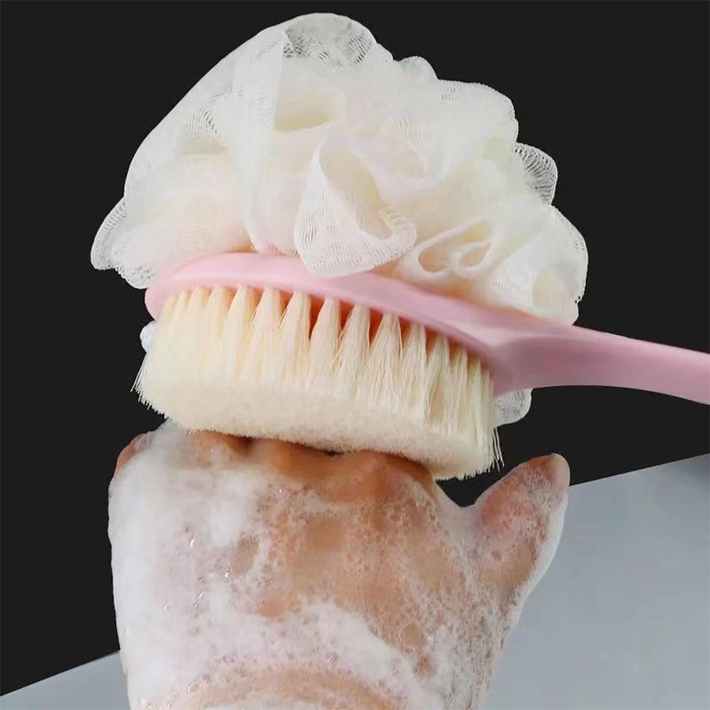 2-in-1 Dual-Headed Bath Brush with Soft Loofah - Perfect for Back Scrubbing, Oil-Free & Battery-Free