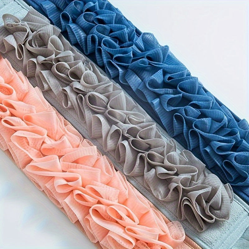Back Scrubber & Body Washer - Double-Sided Exfoliating Shower Cloth with Long Handle Strap, Pastel Pink/teal/gray/, for Back, Arms, Legs, Feet - Bathroom Shower Essentials for Women & Men - Durable Polyester Body Scrubber, Back Scrubber for Shower,