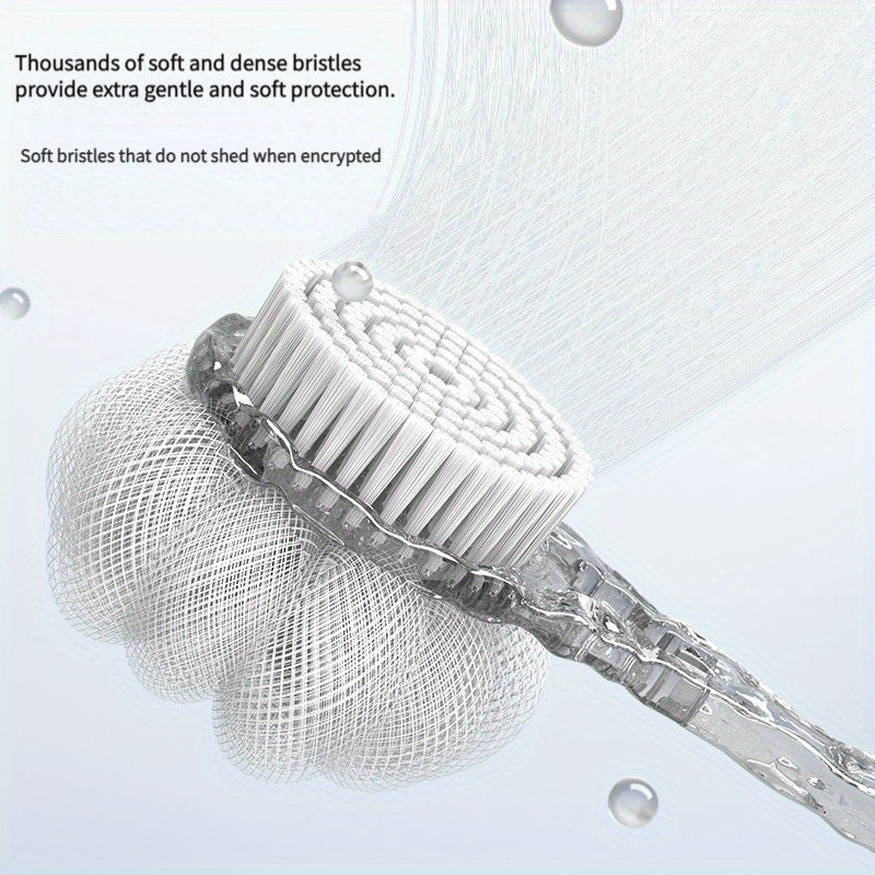 1pc Ergonomic Back Scrubber & Shower Brush Combo - 2-in-1 Bath Experience with Glacier Pattern, Soft Nylon, Deep Clean & Relax, Battery-Free, Shower Back Cleaner, Relaxation Bath Accessories | Ergonomic Back Scrubber | Soft Nylon Brush