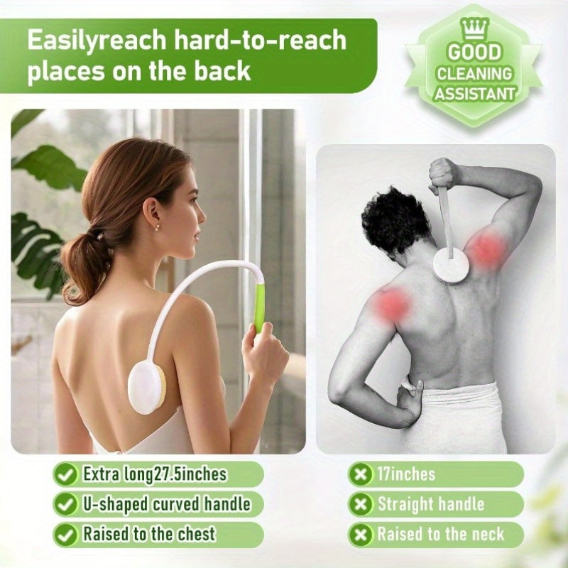 27, 5" Long Handle Shower Brush with Curved Design - Soft Body Scrubber for Wet or Dry Use, Ergonomic Back Scrubber for Hard-to-Reach Areas, Gentle Exfoliating Brush for Bathroom & Shower, No Battery Needed, Shower Scrubber, Curved Handle, Durable