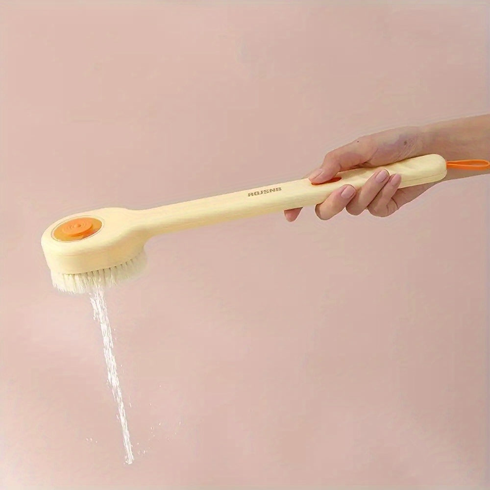 Liquid-Filled Bath Brush with Soft Bristles & Long Handle - Press-to-Release Design for Gentle Exfoliation, Ergonomic Back Scrubber for Hard-to-Reach Areas, Summer Bathing Essential, No Battery Needed, Bath Brush for Bathing, Sleek Handle Design, Durable