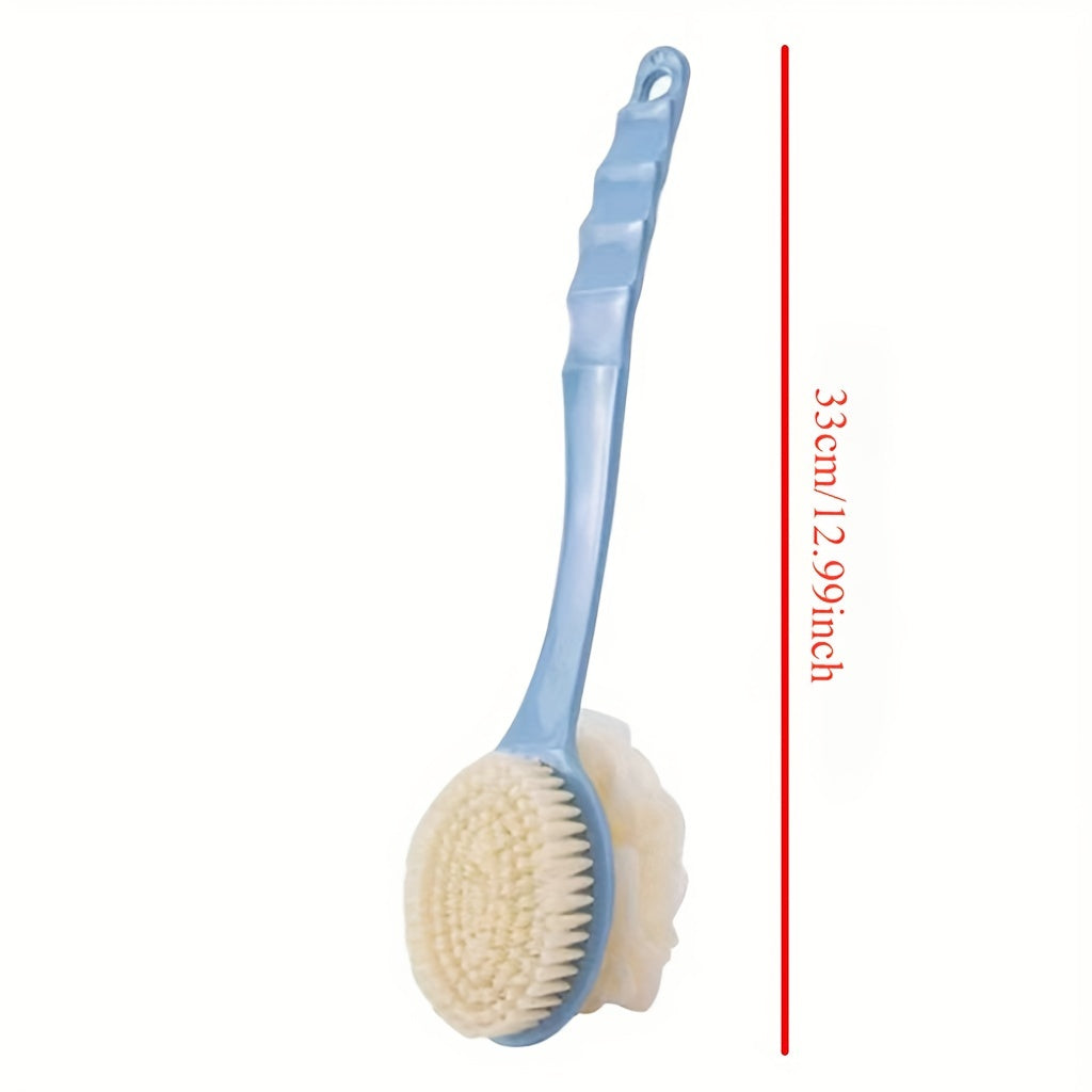2-in-1 Dual-Headed Bath Brush with Soft Loofah - Perfect for Back Scrubbing, Oil-Free & Battery-Free