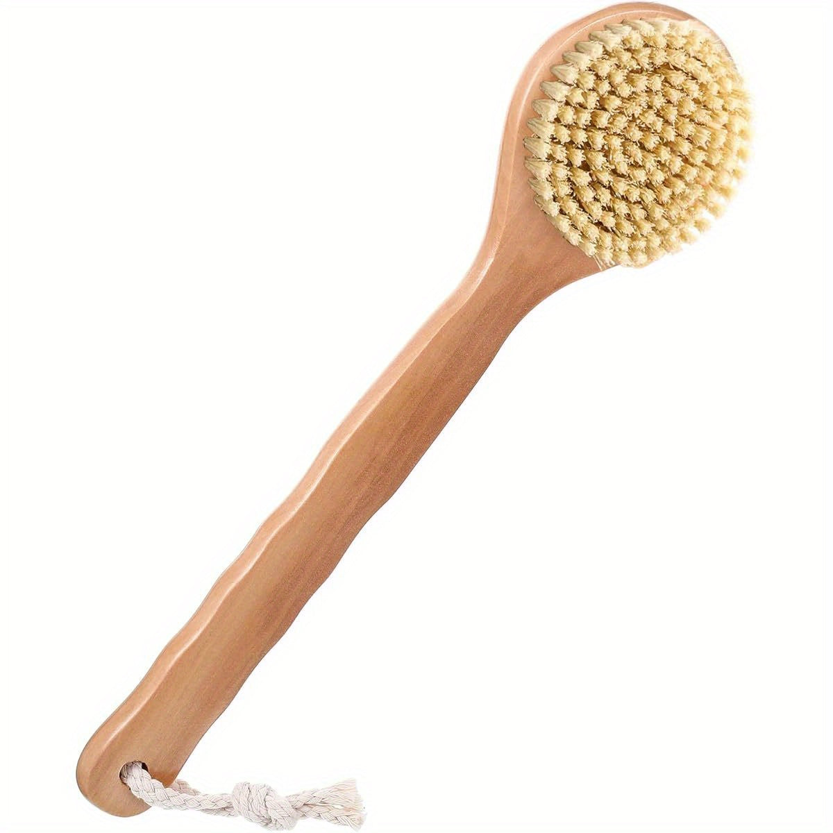 1pc 12.6 Inch Long Handle Back Scrubber for Shower - Heavy-Duty Poplar Wood & Nylon Bristles Exfoliating Body Brush with Ergonomic Grip, Wet/Dry Use for Men & Women, Hard-to-Reach Areas, Bath & Shower Tool (Natural Wood Color, Lanyard-Compatible), Round