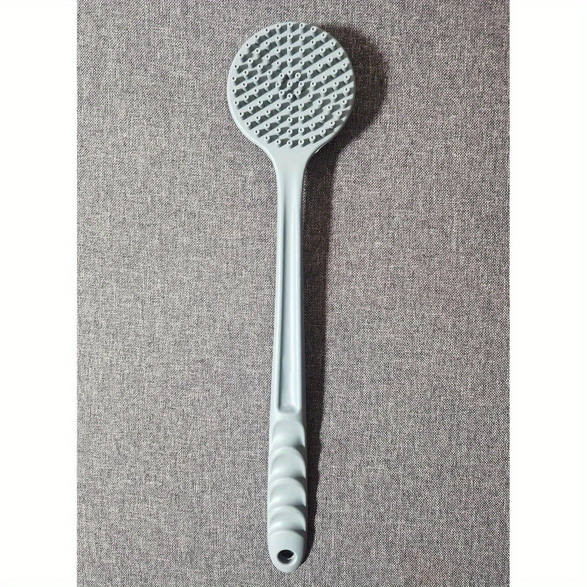 Extra Long Bath Brush with Double-Sided Massage Head - Heavy-Duty Silicone Body Scrubber, Non-Slip Grip Handle for Back, Feet, Legs, Arms - Bathroom Shower Brush with Free Hook - Ideal for Home, Spa, or Travel - Grey, Back Scrubber, Ergonomic Design,