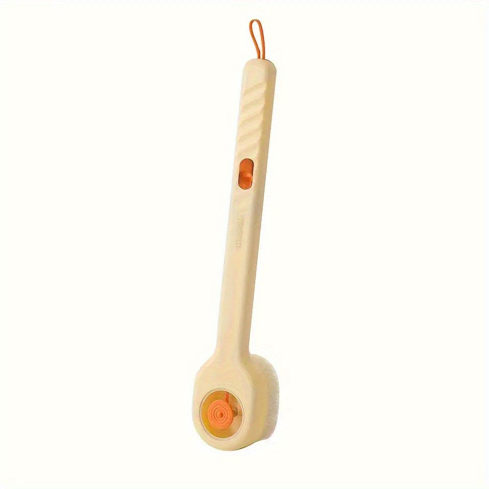 Liquid-Filled Bath Brush with Soft Bristles & Long Handle - Press-to-Release Design for Gentle Exfoliation, Ergonomic Back Scrubber for Hard-to-Reach Areas, Summer Bathing Essential, No Battery Needed, Bath Brush for Bathing, Sleek Handle Design, Durable