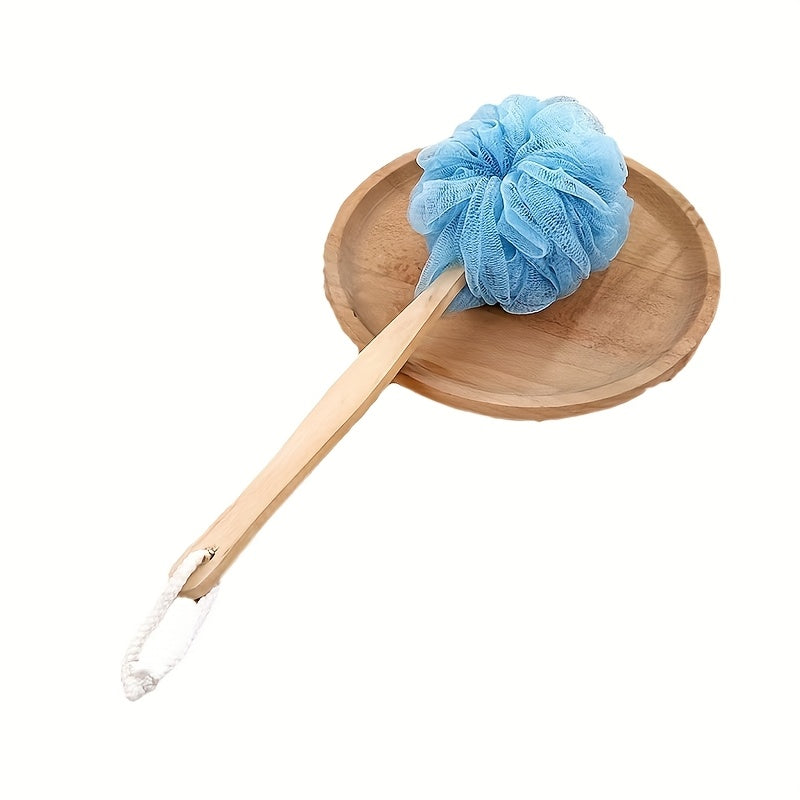 1pc Long Handle Bath Sponge, Large Exfoliating Shower Pouf, Manual Back Scrubber Brush, Unscented, No Battery Needed, Bath Exfoliation Tool | Pastel Bath Poufs | Durable Bath Sponge
