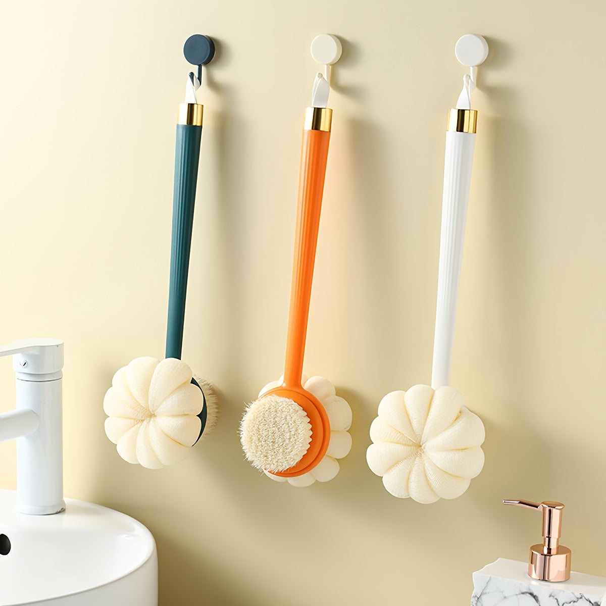 2-in-1 Dual-Head Bath Brush with Soft Bristles & Lightweight Massage - Ergonomic Long Handle Bath Scrubber for Back, Random Color Options, Battery-Free Bathing Accessory, Bath Accessories, Dualhead Design, Quality Bathing Tool