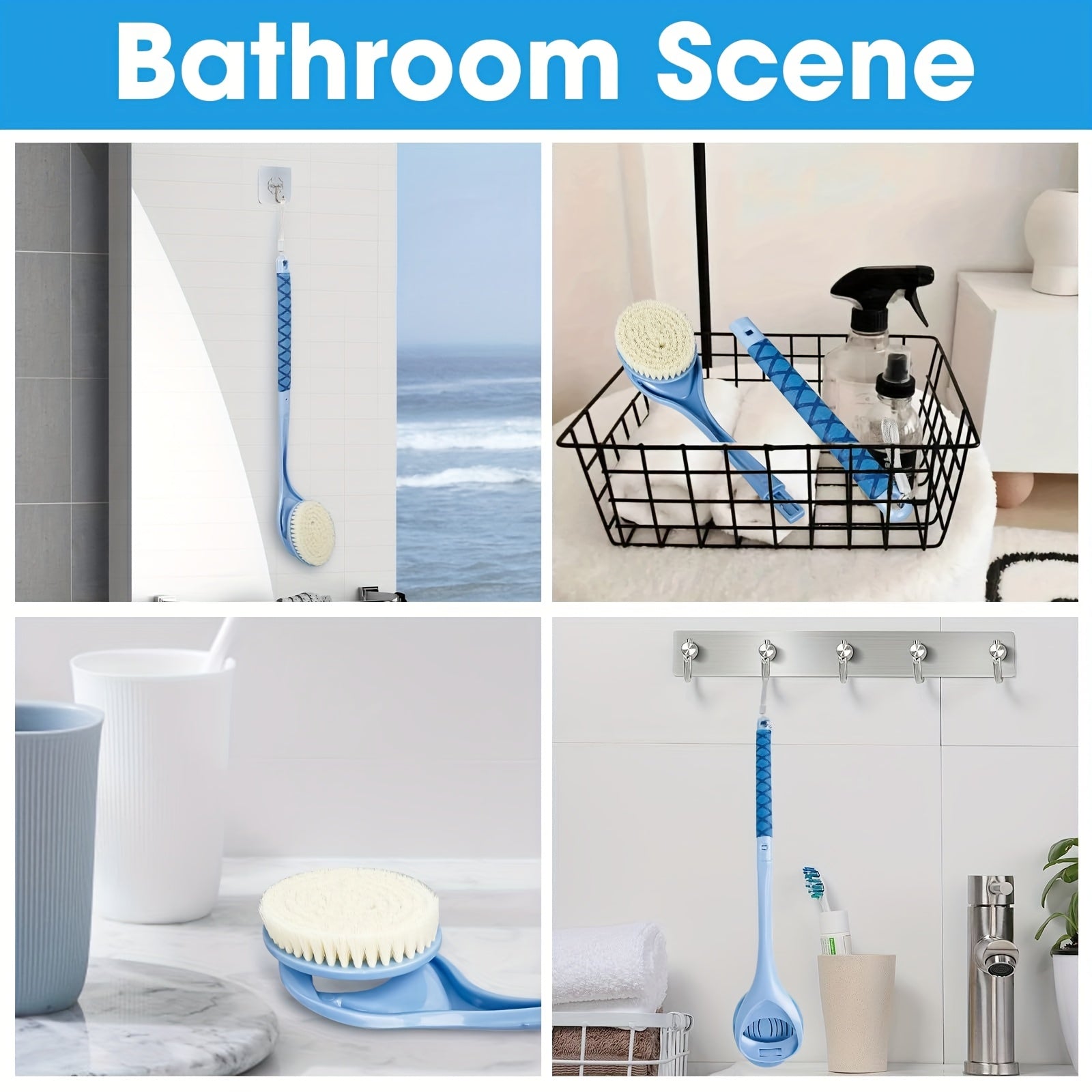20.4" Detachable Long Handle Bath Brush with Ergonomic Handle - No Electricity Needed, Dual-Head Back Scrubber for Men, Women & Elderly - Deep Body Exfoliation & Shower Cleaning, Durable High-Quality Fabric, No Battery Required, Shower Cleaning Tool,