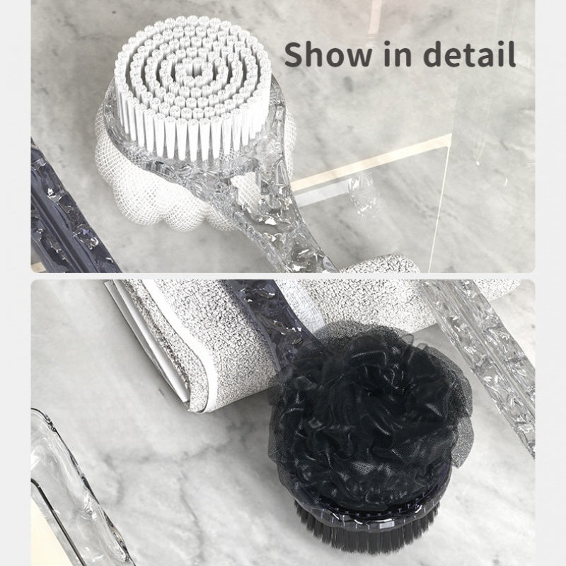 A Translucent Glacier Texture Bath Brush (2-In-1 Scrubber) That Allows You to Easily Scrub Your Back for Cleaning. It Features a Long Handle And Double-Sided Design, Perfect for Creating Foam And Removing Dirt, Making It a Convenient Choice for Bathing.