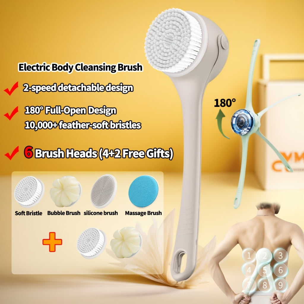 Rechargeable Electric Back Scrubber for Shower - 3-in-1 Cleansing/Massage/Skincare Brush with Auto-Rotating Brush Cleans & Applies Lotion/Essential Oil - Dual Handle for Hard-to-Reach Areas - Gift for Women, Men, Elderly (White)
