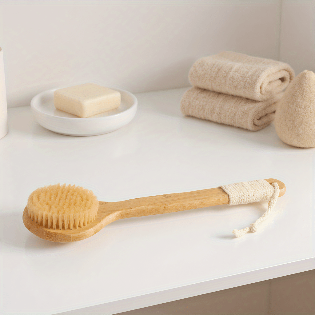 1pc Heavy-Duty Shower Body Brush with Long Handle - Deep Cleansing & Exfoliating Bath Brush, Firm Bristles for Back, Legs, Feet - Non-Slip Grip for Dry or Wet Use - Ideal for Home & Spa - Bathroom Essentials, Ergonomic Design, Highquality Scrubber,