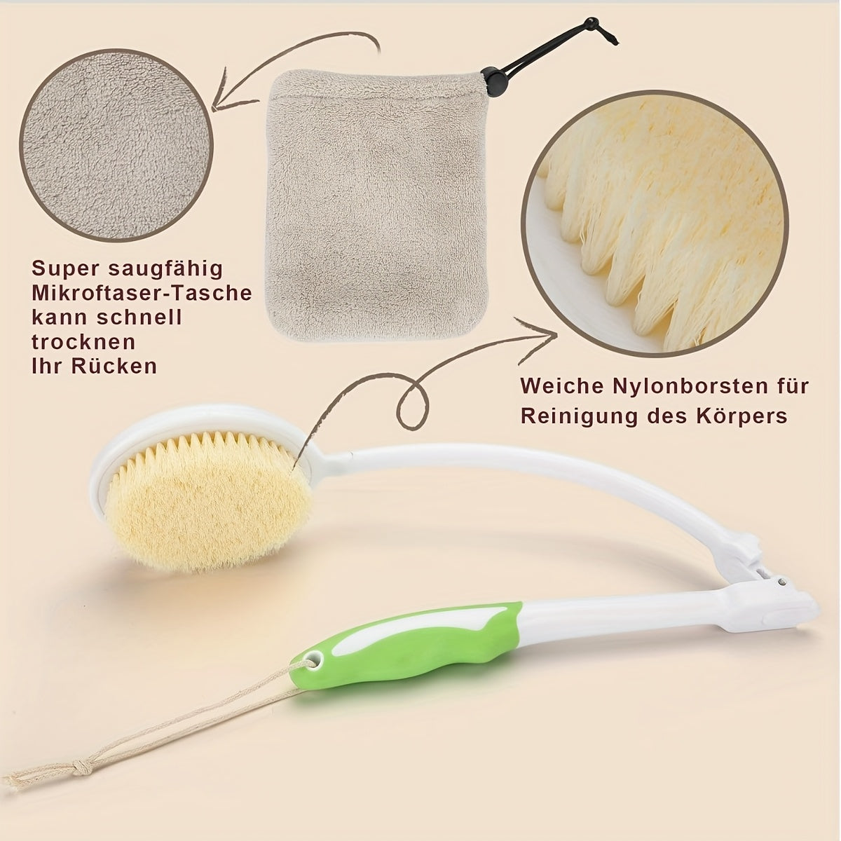 1pc Back Shower Brush with Long Curved Handle - Bendable Back Scrubber, Soft Bath Brush for Back, Hard-to-Reach Areas, Elderly, Pregnant Women, Bath or Shower Use - Lightweight Manual Shower Brush, Back Scrubber for Shower, Userfriendly Design, Durable