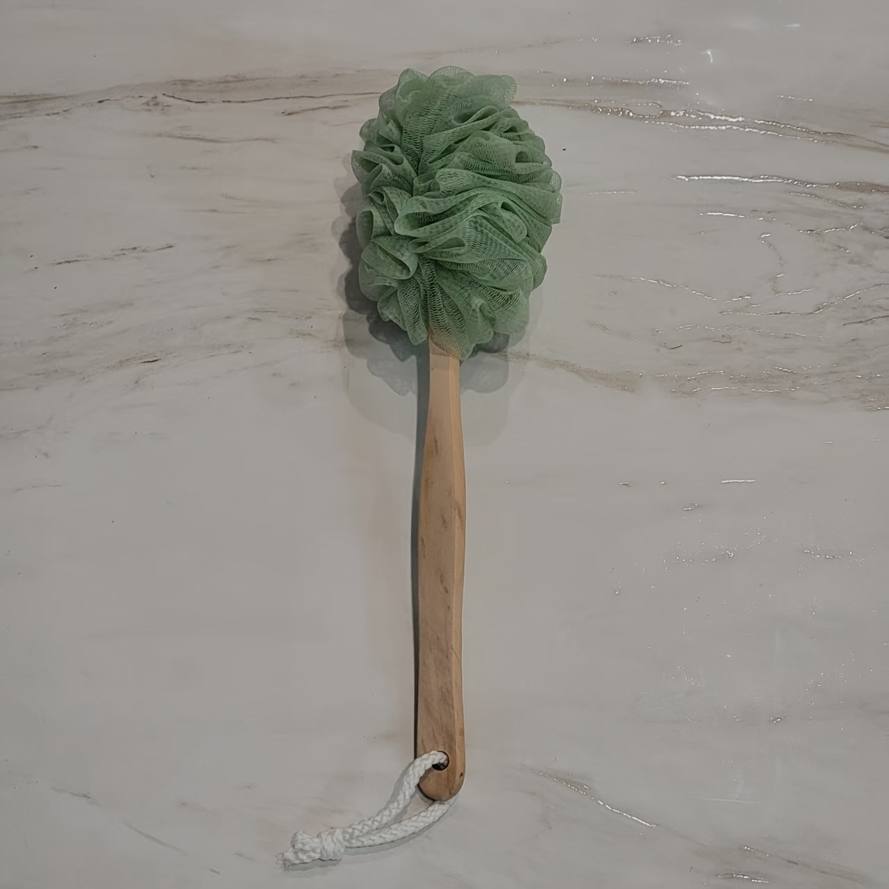 1pc Long Handle Bath Sponge, Large Exfoliating Shower Pouf, Manual Back Scrubber Brush, Unscented, No Battery Needed, Bath Exfoliation Tool | Pastel Bath Poufs | Durable Bath Sponge