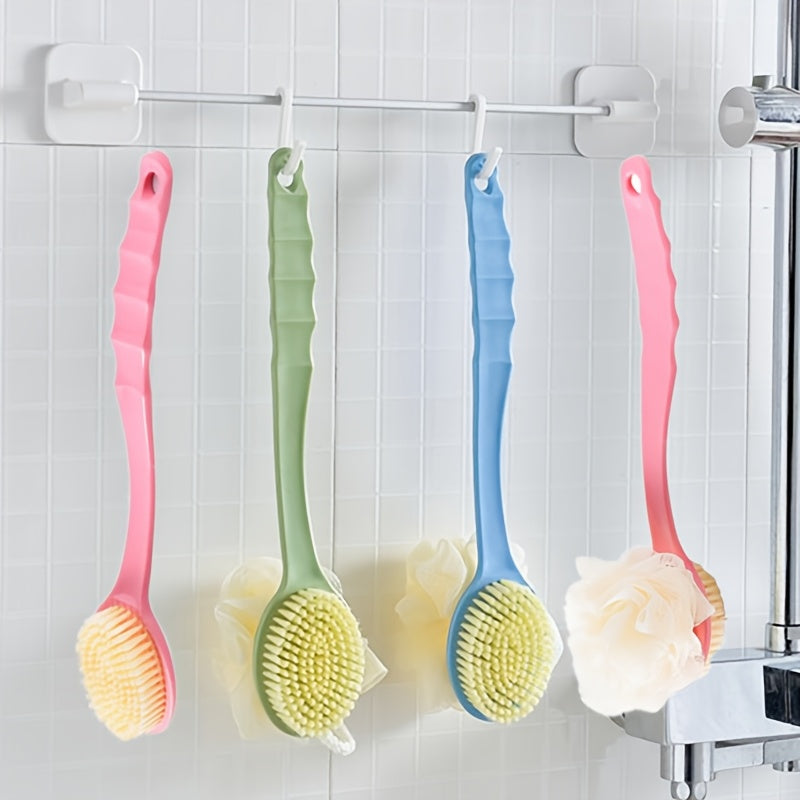 1pc Pink Dual-Ended 2-in-1 Scrubber & Body Massager - Soft Bristle Exfoliating Bath Brush with Ergonomic Long Handle for Back, Bath, Shower - Portable Bath & Body Care Tool, No Battery Needed, Dualuse Design