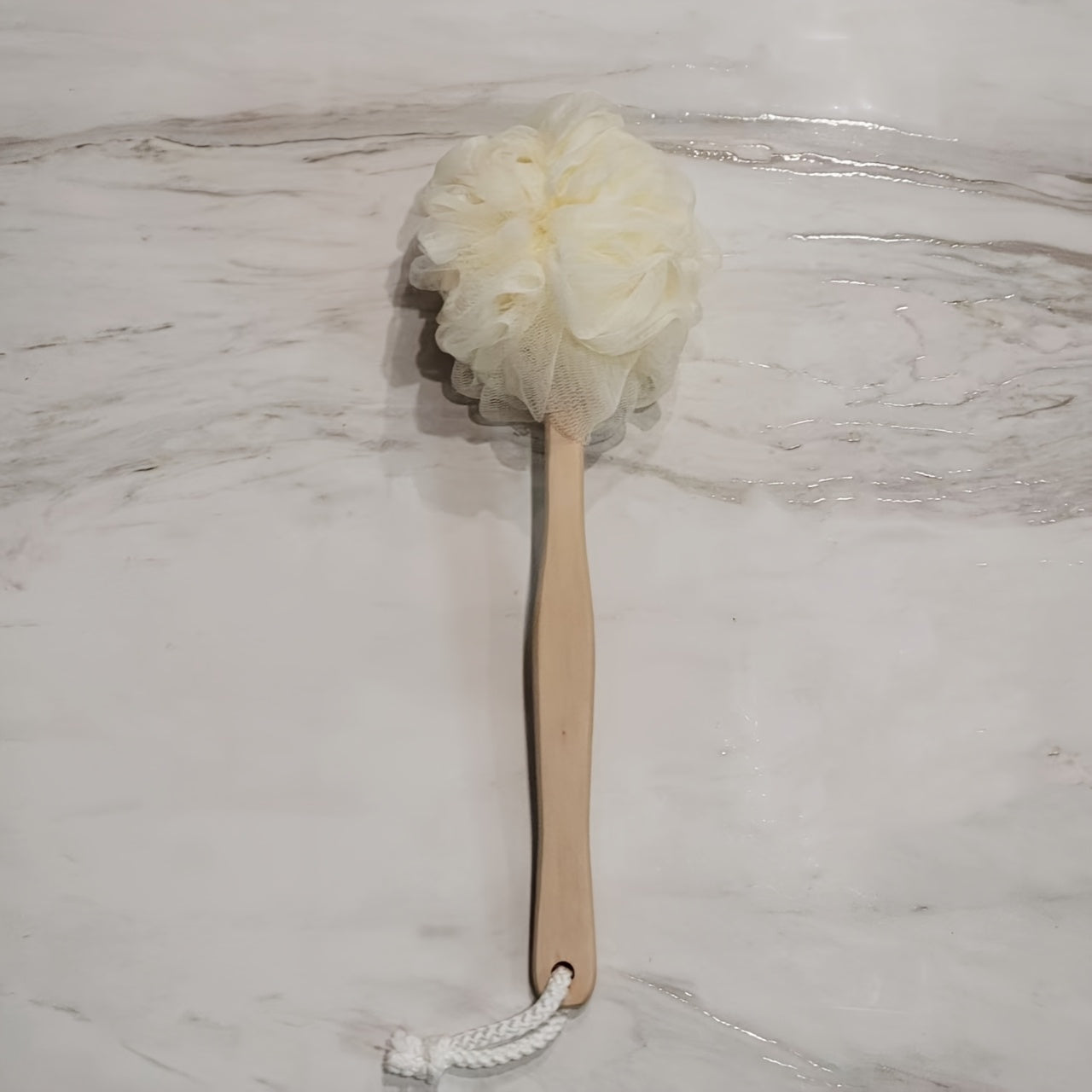 1pc Long Handle Bath Sponge, Large Exfoliating Shower Pouf, Manual Back Scrubber Brush, Unscented, No Battery Needed, Bath Exfoliation Tool | Pastel Bath Poufs | Durable Bath Sponge