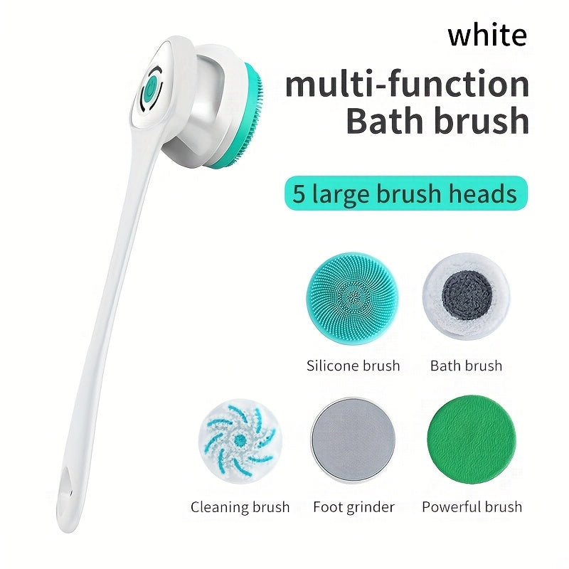 6-in-1 Electric Shower System with Dual Massage & Exfoliating Attachments - Rechargeable Full Body Massager, Rotating Facial Brush Head, USB-Powered Bath & Spa - Ideal Gift for Women & Men (Turquoise/Black) - Compatible with USB-C Devices - Includes Long