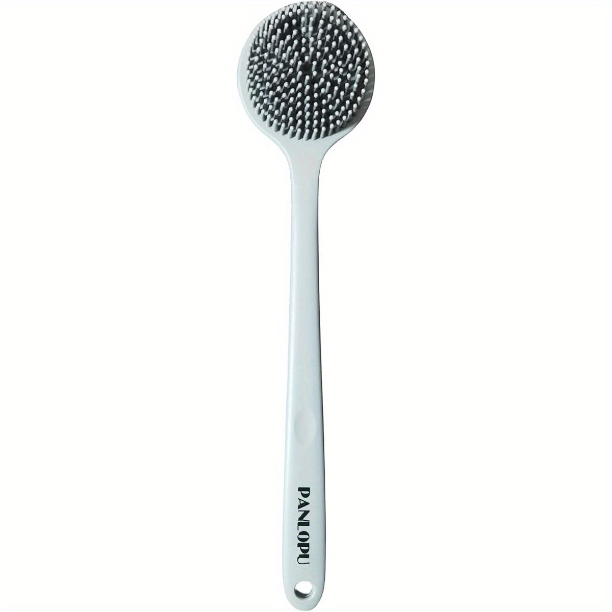Extra Long Bath Brush with Double-Sided Massage Head - Heavy-Duty Silicone Body Scrubber, Non-Slip Grip Handle for Back, Feet, Legs, Arms - Bathroom Shower Brush with Free Hook - Ideal for Home, Spa, or Travel - Grey, Back Scrubber, Ergonomic Design,