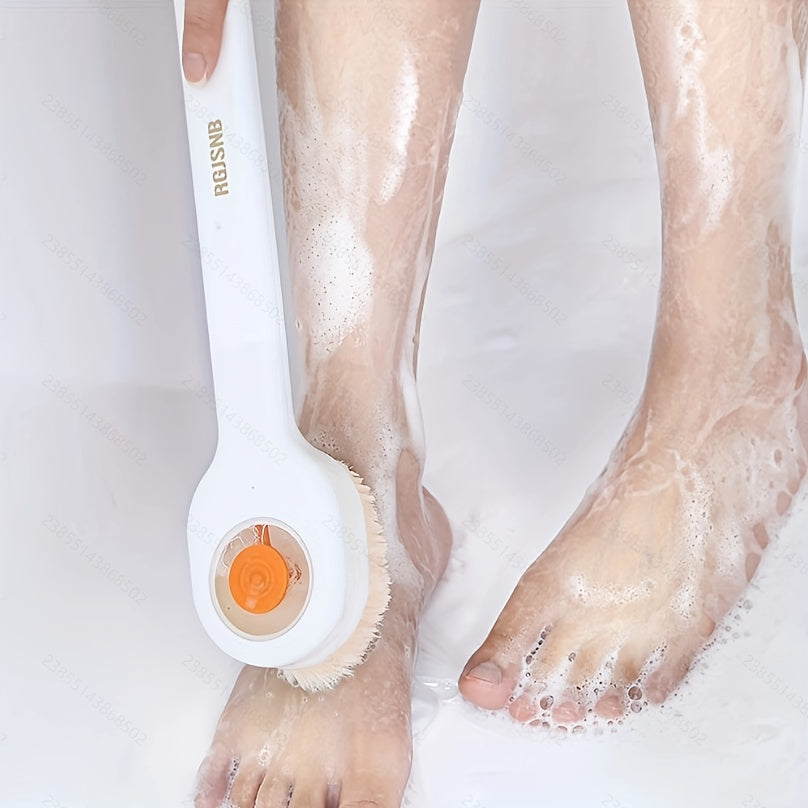 1pc Unisex Long-Handled Bath Brush with Soft Bristles, Liquid Soap Dispenser & Back Scrubber - Ergonomic Design for Independent Bathing, Gentle on Sensitive Light Beige, No Electricity Needed, Bath Brush for Showering, Shower Essentials, Modern Shower