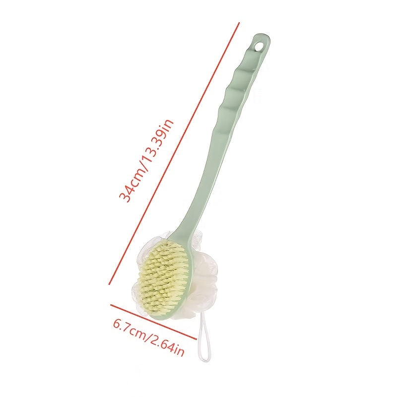 1pc Pink Dual-Ended 2-in-1 Scrubber & Body Massager - Soft Bristle Exfoliating Bath Brush with Ergonomic Long Handle for Back, Bath, Shower - Portable Bath & Body Care Tool, No Battery Needed, Dualuse Design