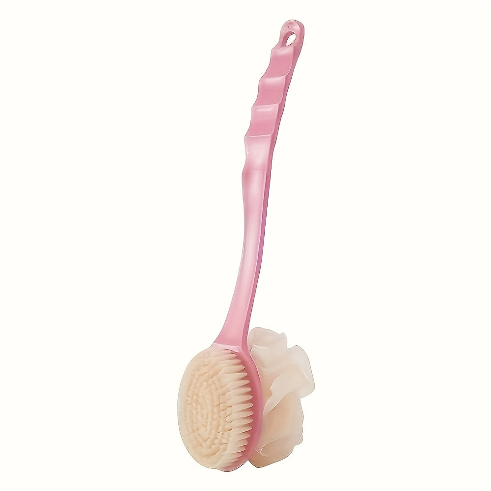 One-piece set, 2 colors available. Dual-headed bath brush with soft loofah. Suitable for back scrubbing: No battery needed, no oil required, all-season use without assistance. Soft bristles are Light Beige-friendly
