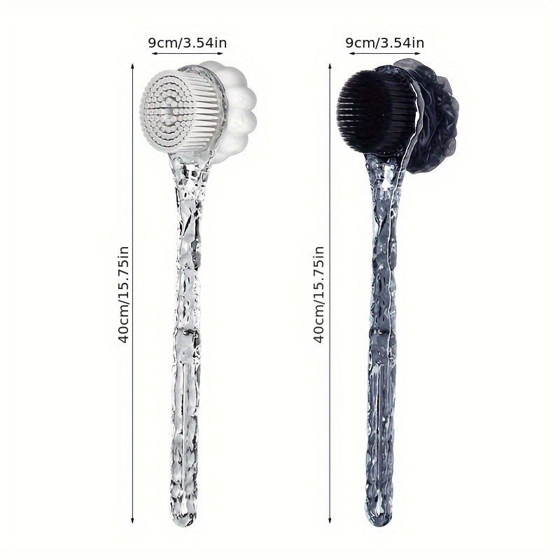 1pc Ergonomic Back Scrubber & Shower Brush Combo - 2-in-1 Bath Experience with Glacier Pattern, Soft Nylon, Deep Clean & Relax, Battery-Free, Shower Back Cleaner, Relaxation Bath Accessories | Ergonomic Back Scrubber | Soft Nylon Brush