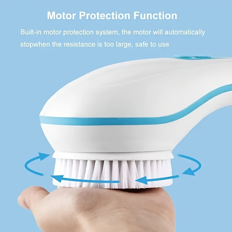 5-in-1 Electric Shower Brush Set, Body Cleansing Exfoliating with Detachable Long Handle for Back Scrubbing and 1200mAh Battery