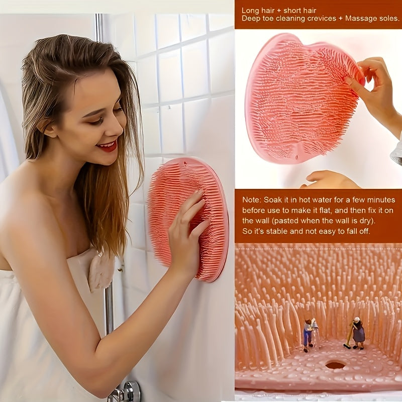 2pcs/ Foot & Back Shower Scrubber, Bath Massage PadWall Mounted Body Back Scrubber Bath Massage CushionBrush with Non-Slip Suction Cups, Deep Cleansing Body Light Beige Toolbathroom accessories, Back Brush for Shower Long Handle Woman, Extra Large Bath