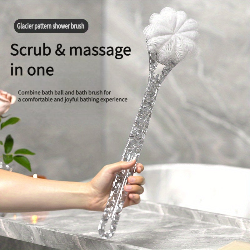 1pc Ergonomic Back Scrubber & Shower Brush Combo - 2-in-1 Bath Experience with Glacier Pattern, Soft Nylon, Deep Clean & Relax, Battery-Free, Shower Back Cleaner, Relaxation Bath Accessories | Ergonomic Back Scrubber | Soft Nylon Brush