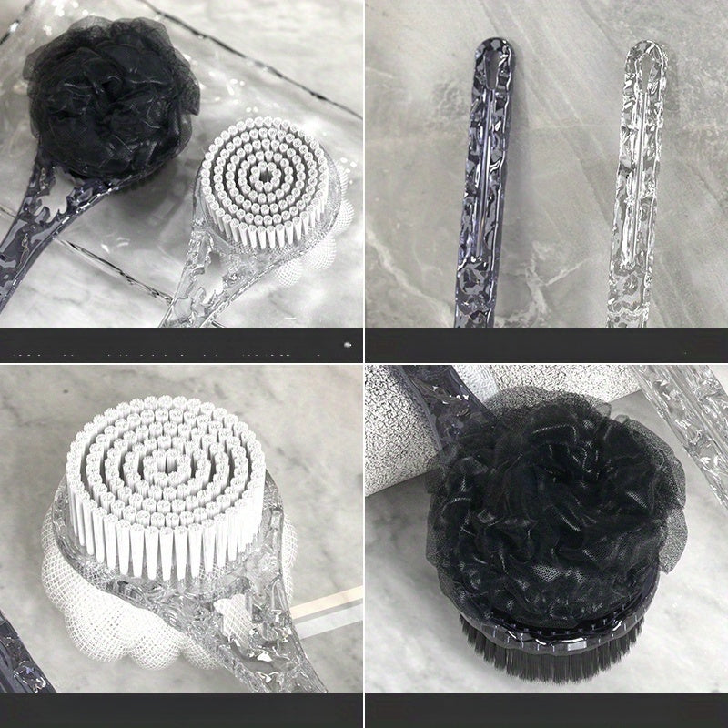 1pc Ergonomic Back Scrubber & Shower Brush Combo - 2-in-1 Bath Experience with Glacier Pattern, Soft Nylon, Deep Clean & Relax, Battery-Free, Shower Back Cleaner, Relaxation Bath Accessories | Ergonomic Back Scrubber | Soft Nylon Brush