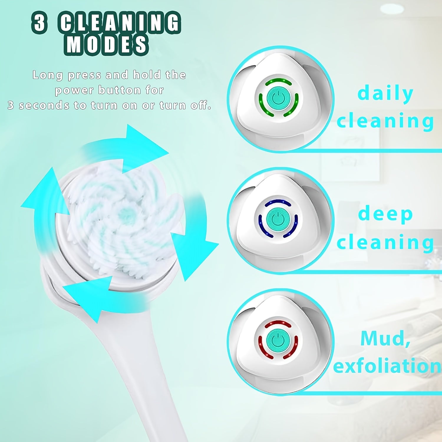 6-in-1 Electric Shower System with Dual Massage & Exfoliating Attachments - Rechargeable Full Body Massager, Rotating Facial Brush Head, USB-Powered Bath & Spa - Ideal Gift for Women & Men (Turquoise/Black) - Compatible with USB-C Devices - Includes Long