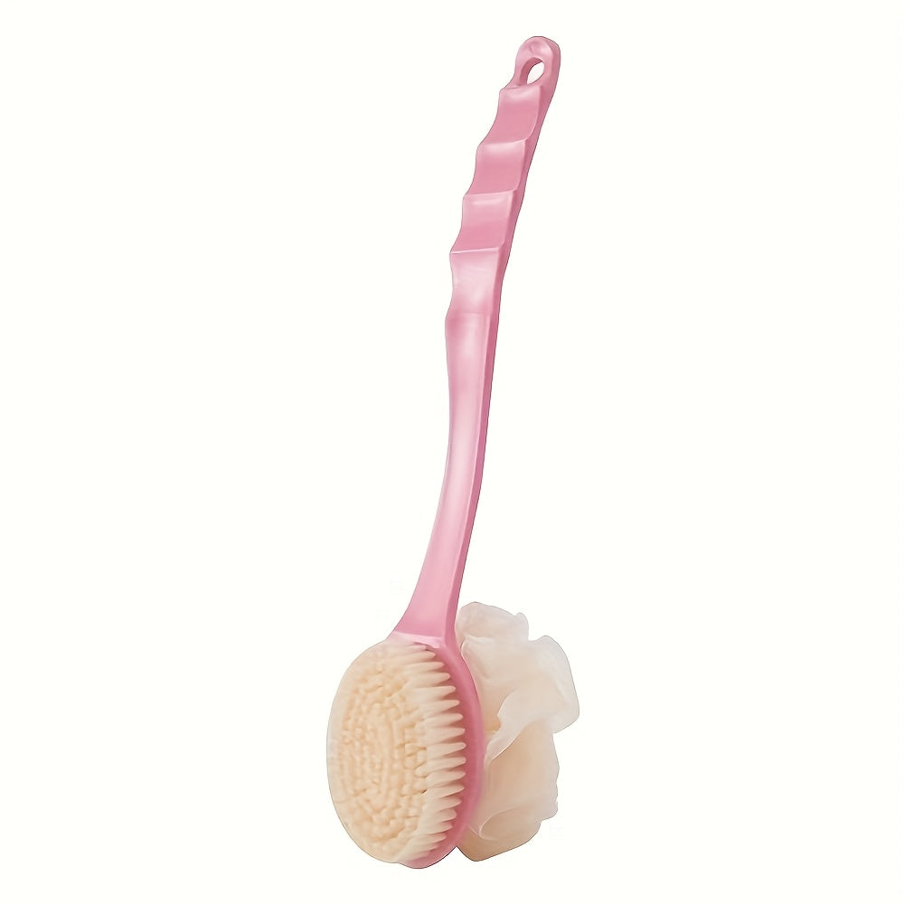 One-piece set, 2 colors available. Dual-headed bath brush with soft loofah. Suitable for back scrubbing: No battery needed, no oil required, all-season use without assistance. Soft bristles are Light Beige-friendly