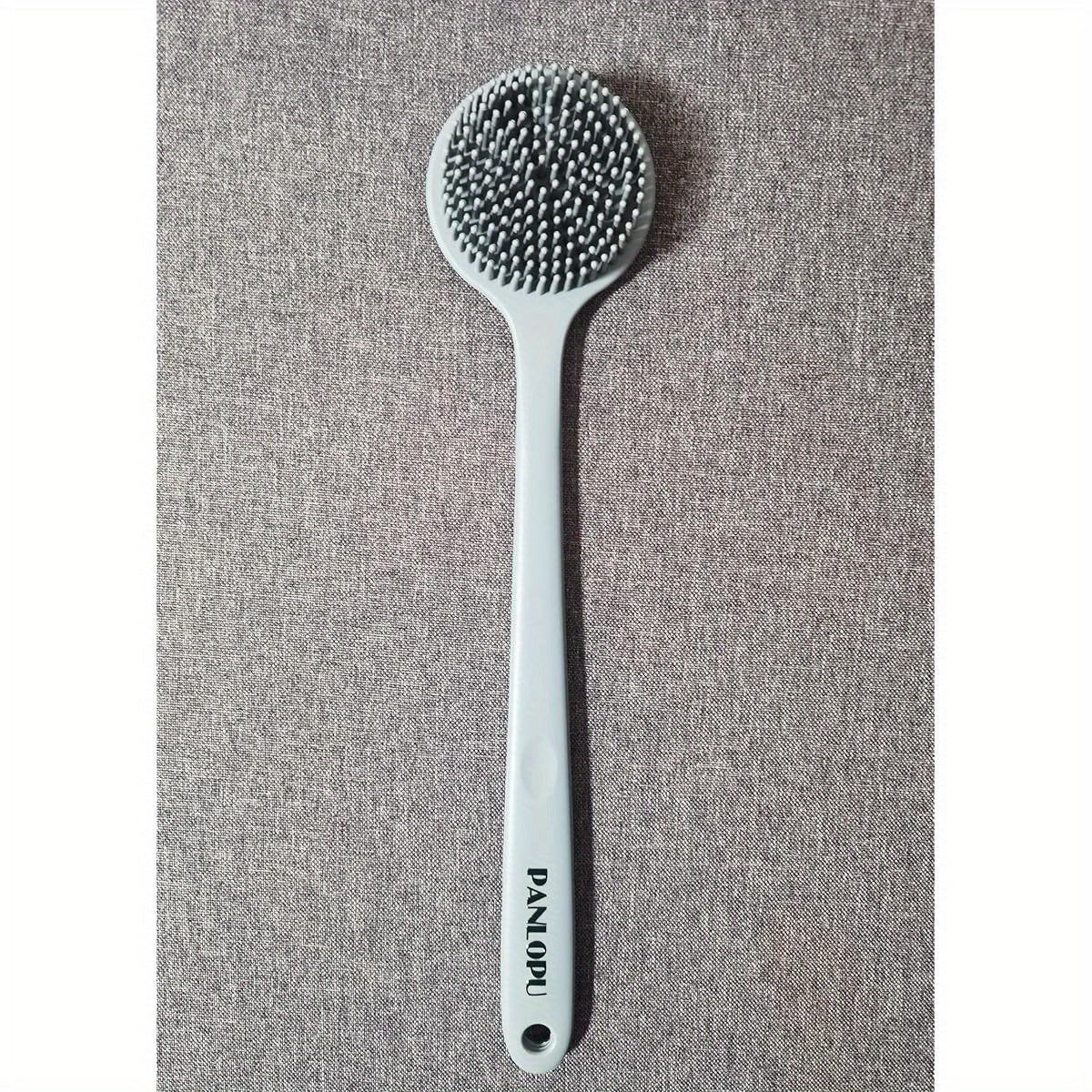Extra Long Bath Brush with Double-Sided Massage Head - Heavy-Duty Silicone Body Scrubber, Non-Slip Grip Handle for Back, Feet, Legs, Arms - Bathroom Shower Brush with Free Hook - Ideal for Home, Spa, or Travel - Grey, Back Scrubber, Ergonomic Design,
