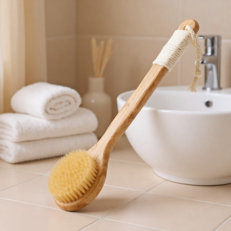 1pc Heavy-Duty Shower Body Brush with Long Handle - Deep Cleansing & Exfoliating Bath Brush, Firm Bristles for Back, Legs, Feet - Non-Slip Grip for Dry or Wet Use - Ideal for Home & Spa - Bathroom Essentials, Ergonomic Design, Highquality Scrubber,