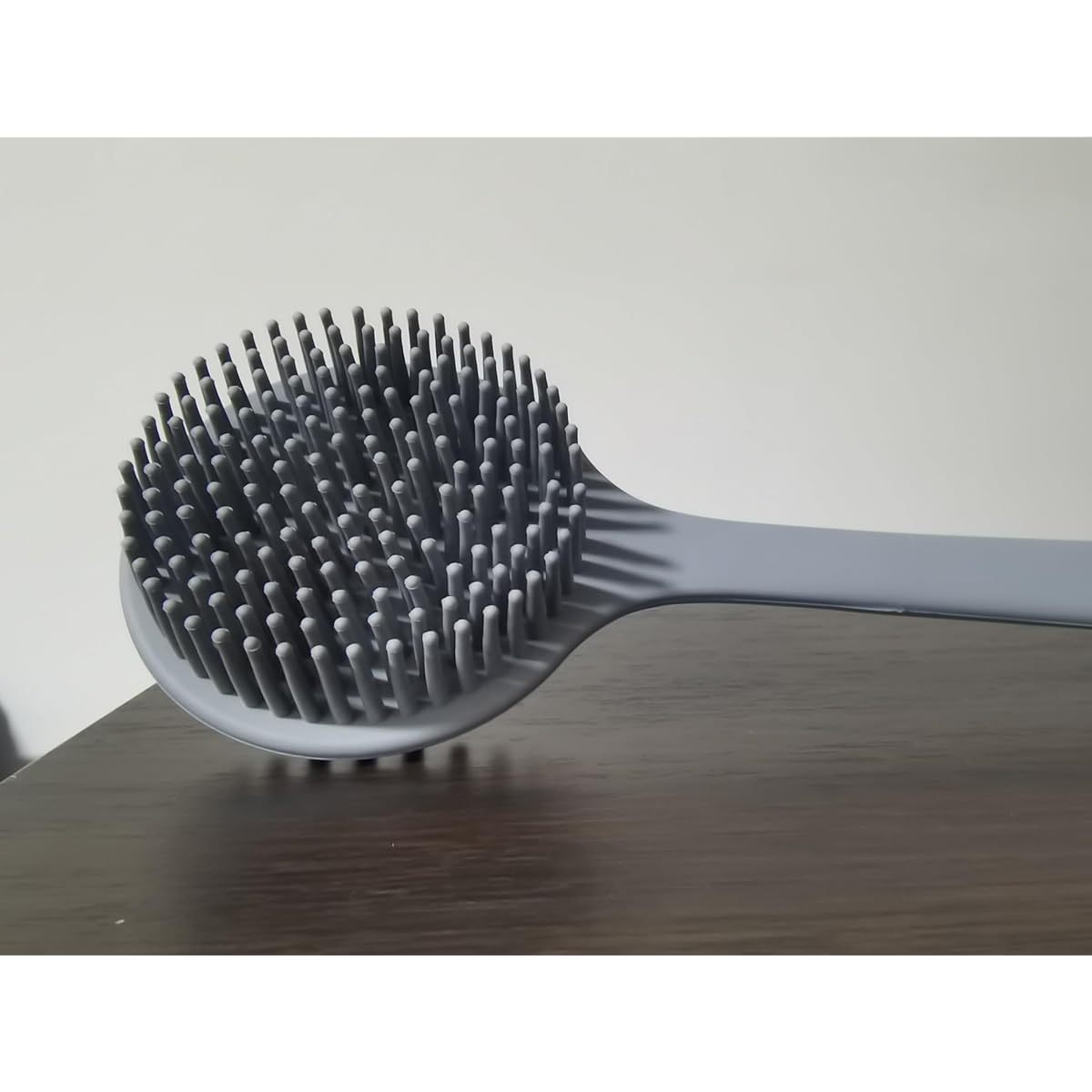 Extra Long Bath Brush with Double-Sided Massage Head - Heavy-Duty Silicone Body Scrubber, Non-Slip Grip Handle for Back, Feet, Legs, Arms - Bathroom Shower Brush with Free Hook - Ideal for Home, Spa, or Travel - Grey, Back Scrubber, Ergonomic Design,