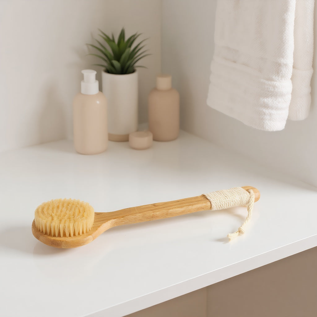 1pc Heavy-Duty Shower Body Brush with Long Handle - Deep Cleansing & Exfoliating Bath Brush, Firm Bristles for Back, Legs, Feet - Non-Slip Grip for Dry or Wet Use - Ideal for Home & Spa - Bathroom Essentials, Ergonomic Design, Highquality Scrubber,